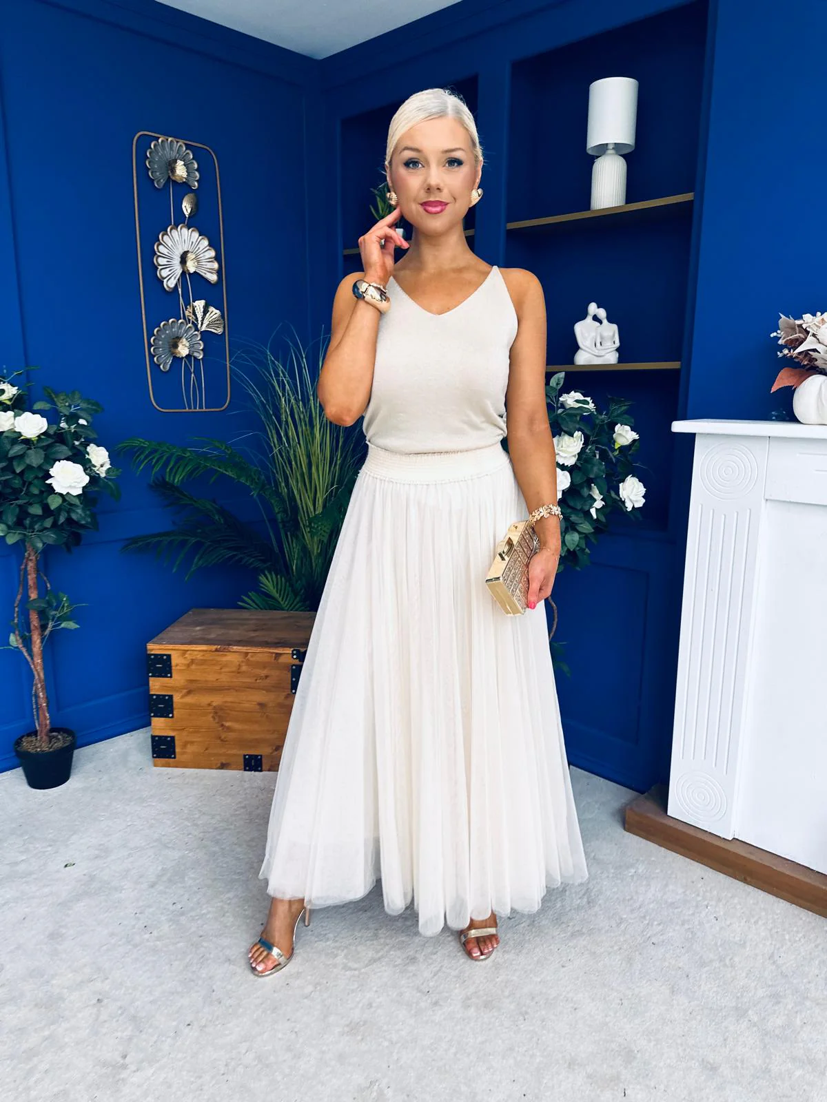 Maria Detailed Tulle Skirt Cream - Image 4