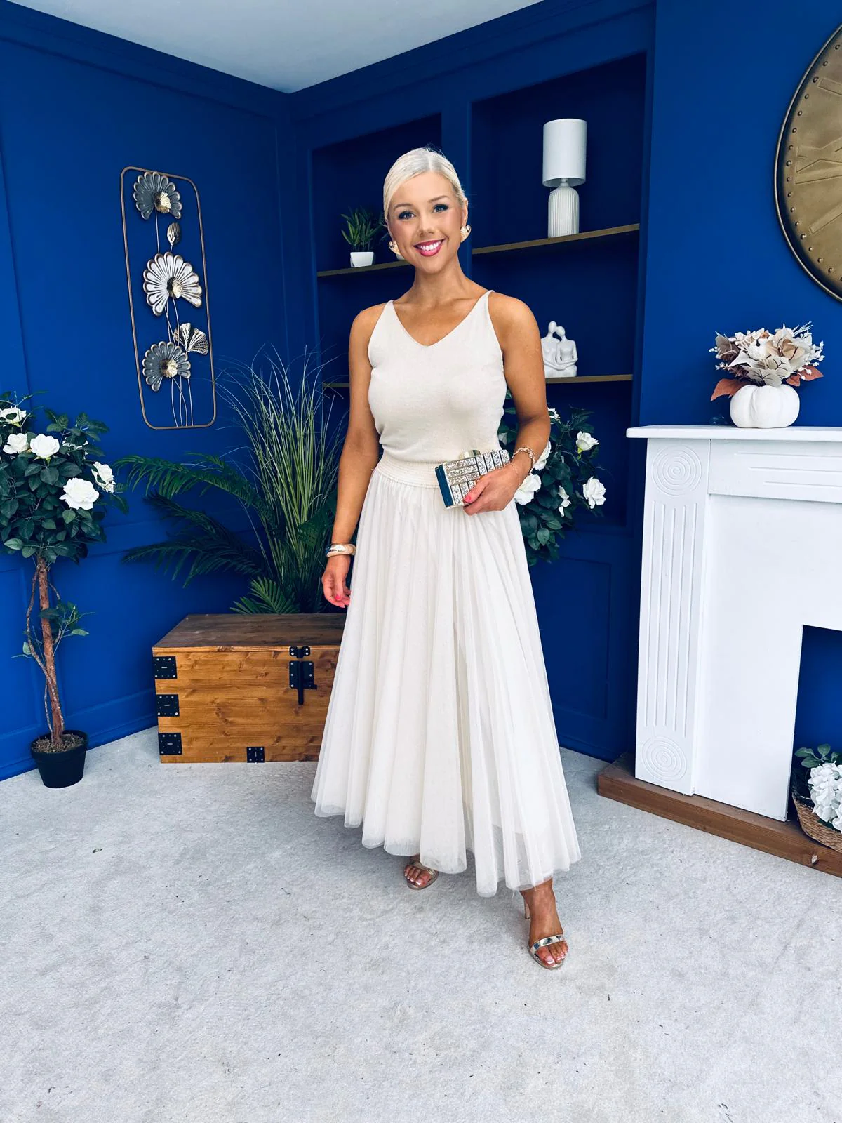 Maria Detailed Tulle Skirt Cream - Image 5