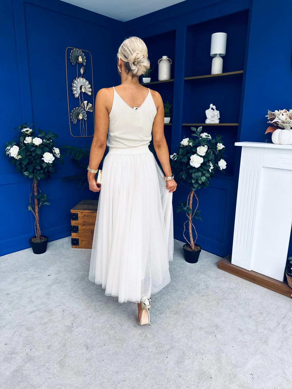 Maria Detailed Tulle Skirt Cream - Image 7