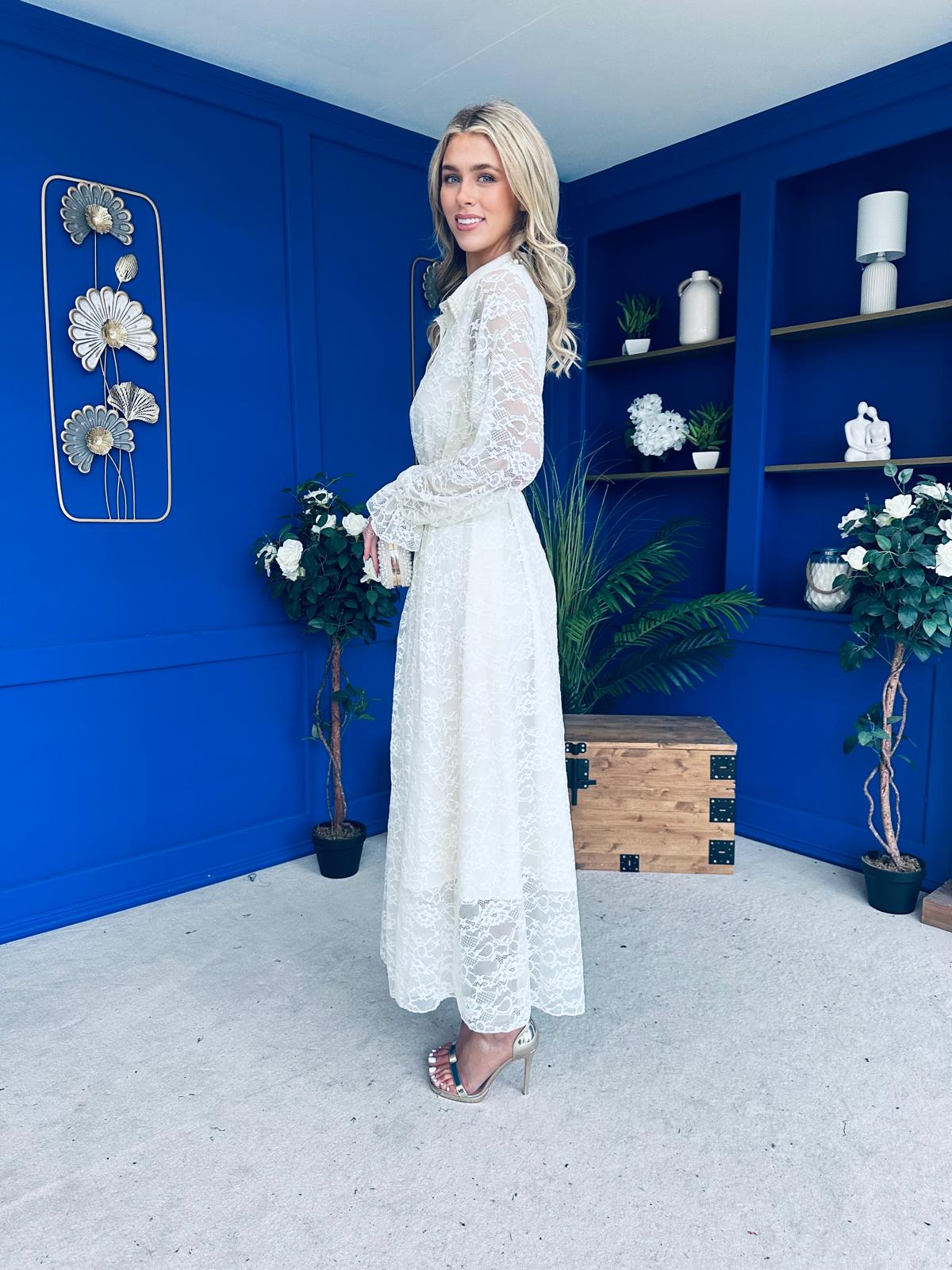 Martha Detailed Midi Shirt Dress Cream - Image 12