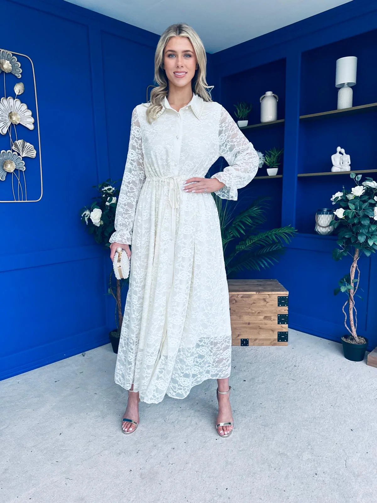 Martha Detailed Midi Shirt Dress Cream - Image 4