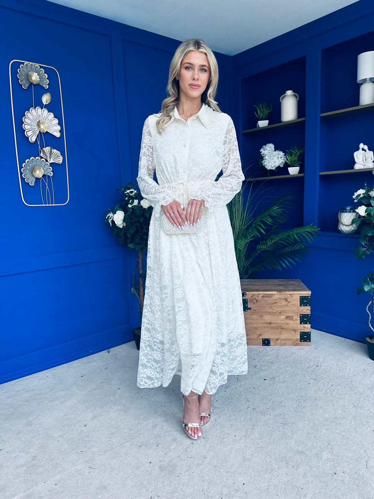 Martha Detailed Midi Shirt Dress Cream - Image 5