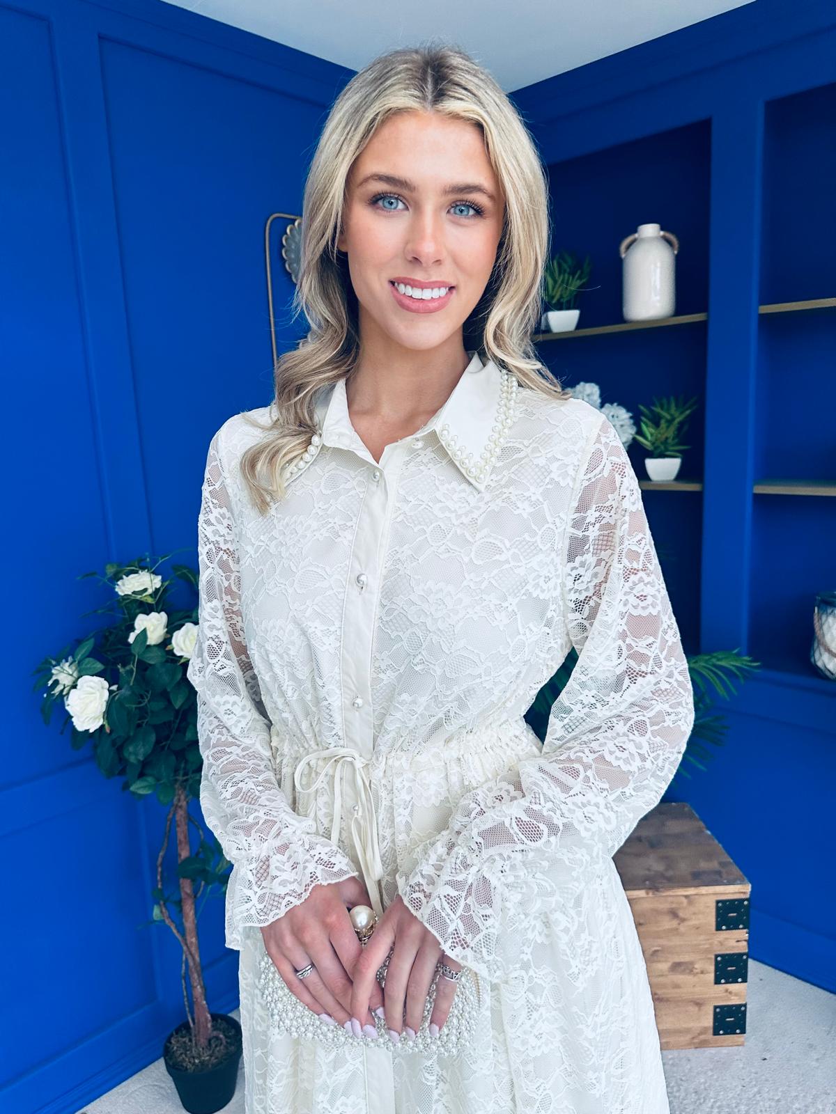 Martha Detailed Midi Shirt Dress Cream - Image 6