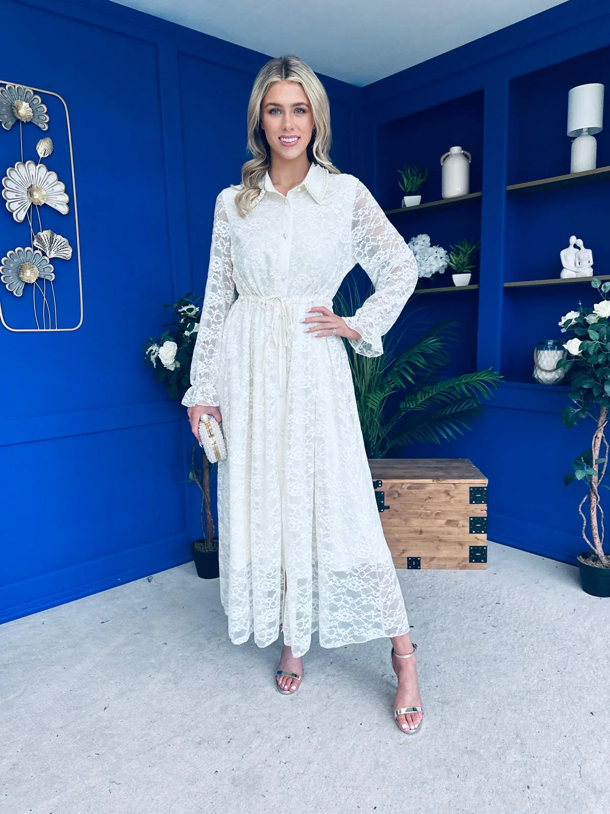 Martha Detailed Midi Shirt Dress Cream - Image 7