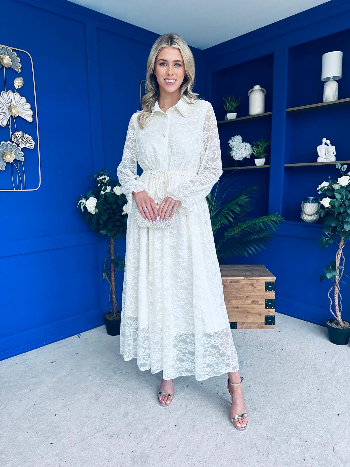 Martha Detailed Midi Shirt Dress Cream - Image 8