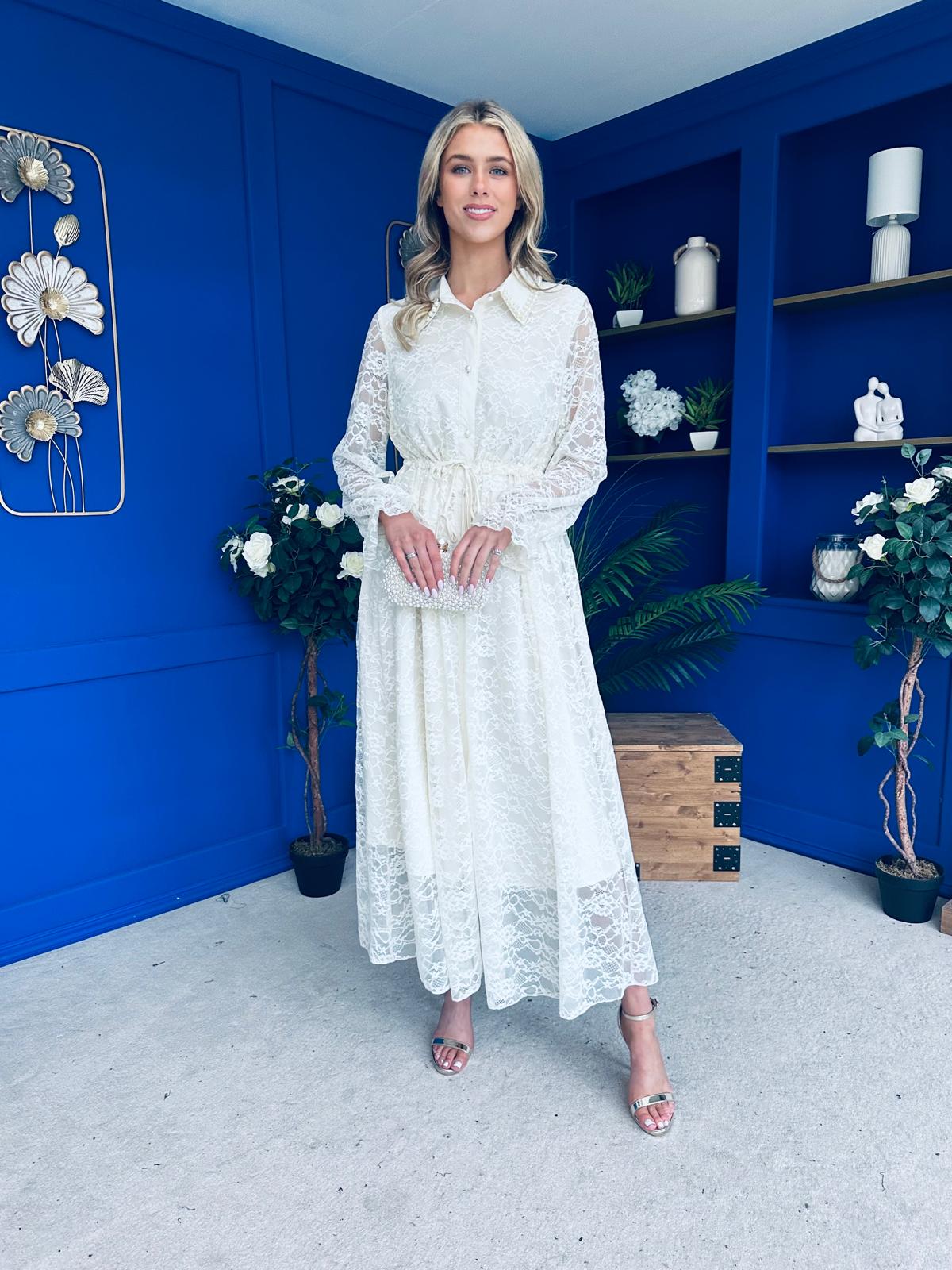 Martha Detailed Midi Shirt Dress Cream - Image 9