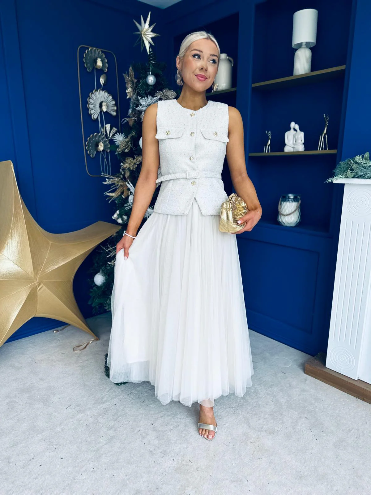 Martha Detailed Waistcoat Cream - Image 6