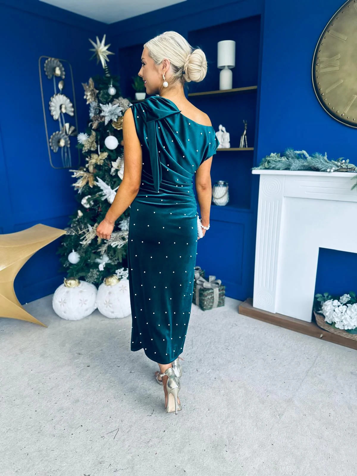 Nicole Bow Detail Pearl Embellished Dress Forest - Image 10