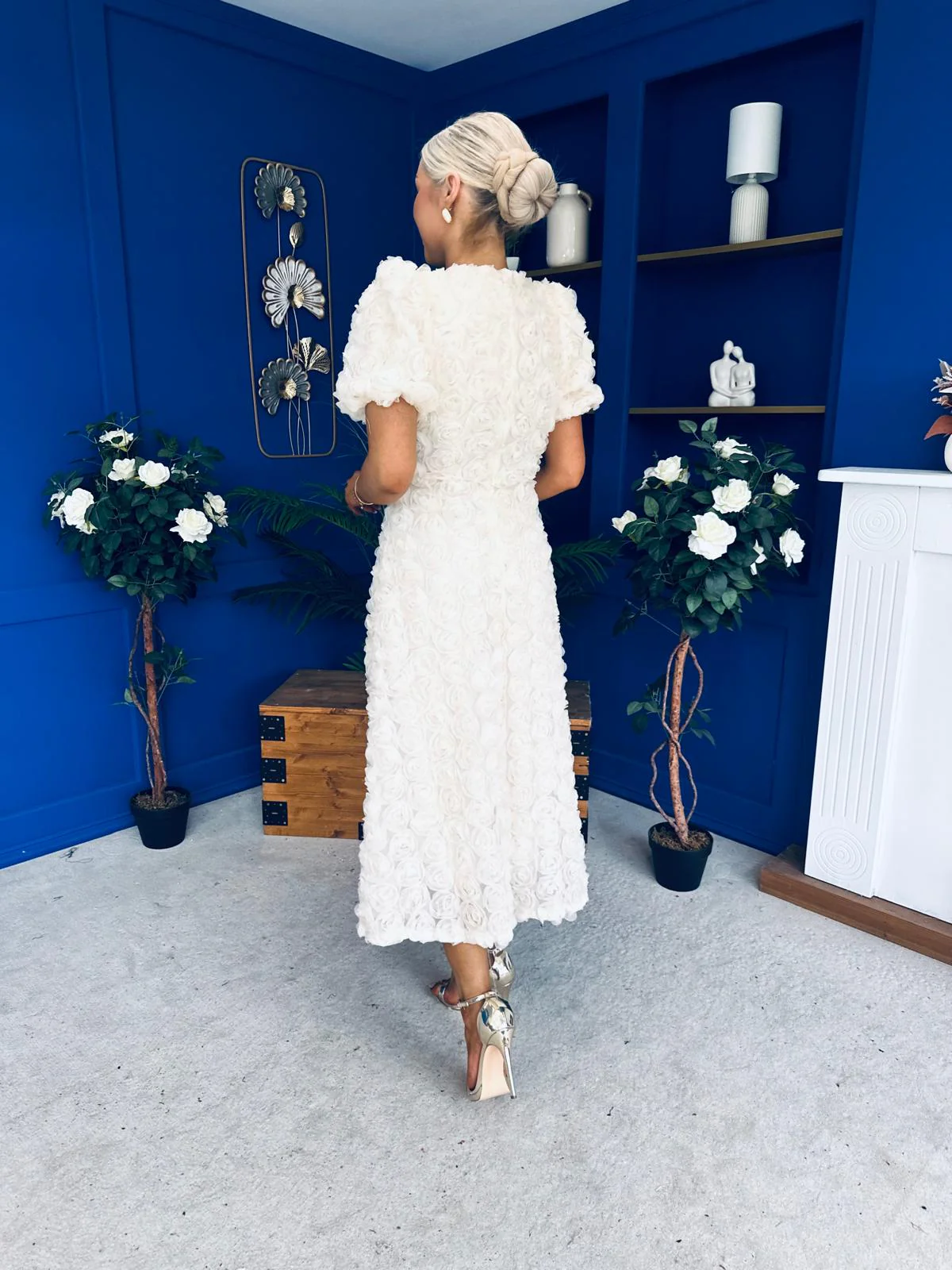 Pippa 3D Floral Occasion Dress Cream - Image 10