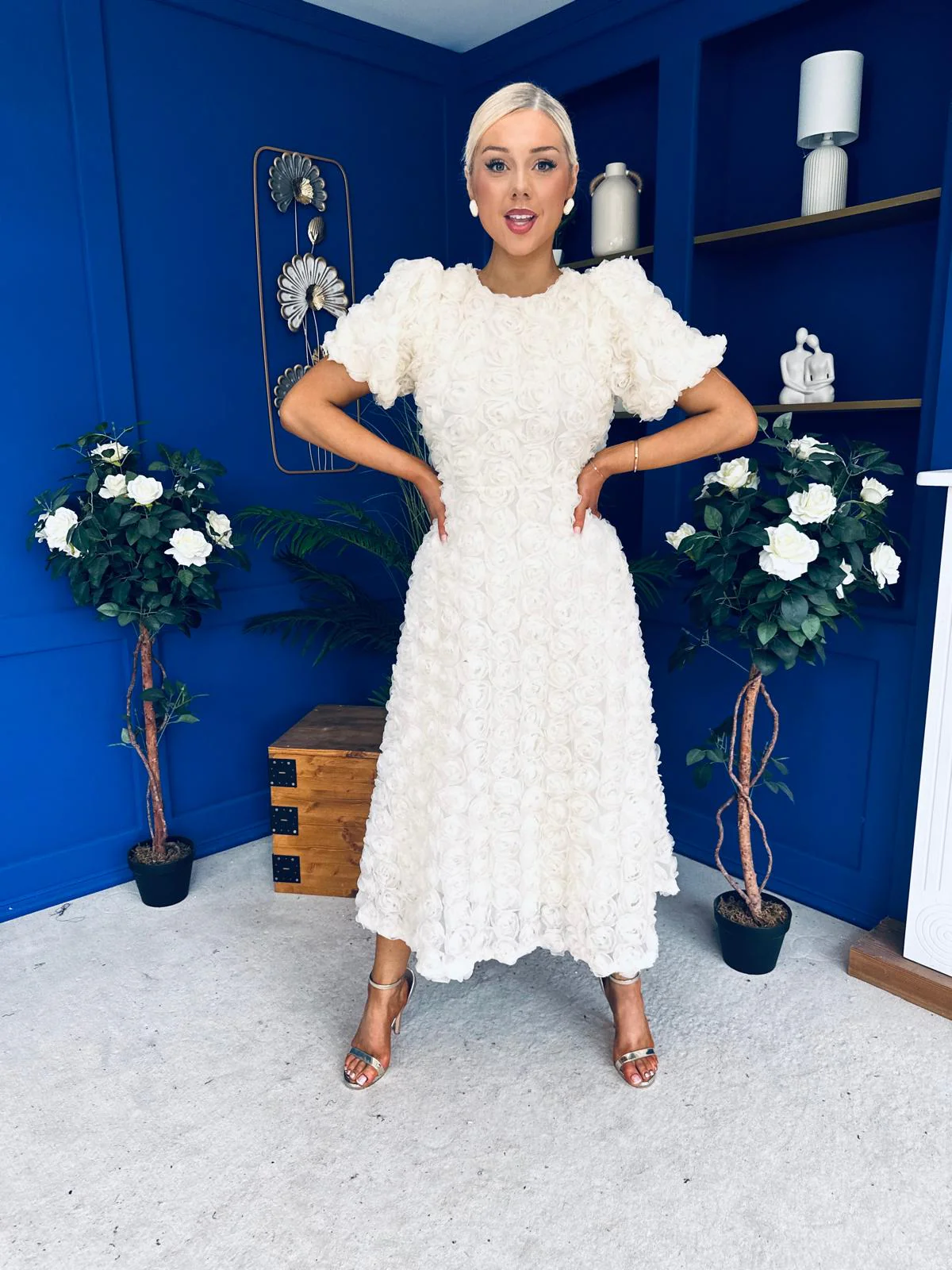 Pippa 3D Floral Occasion Dress Cream - Image 3