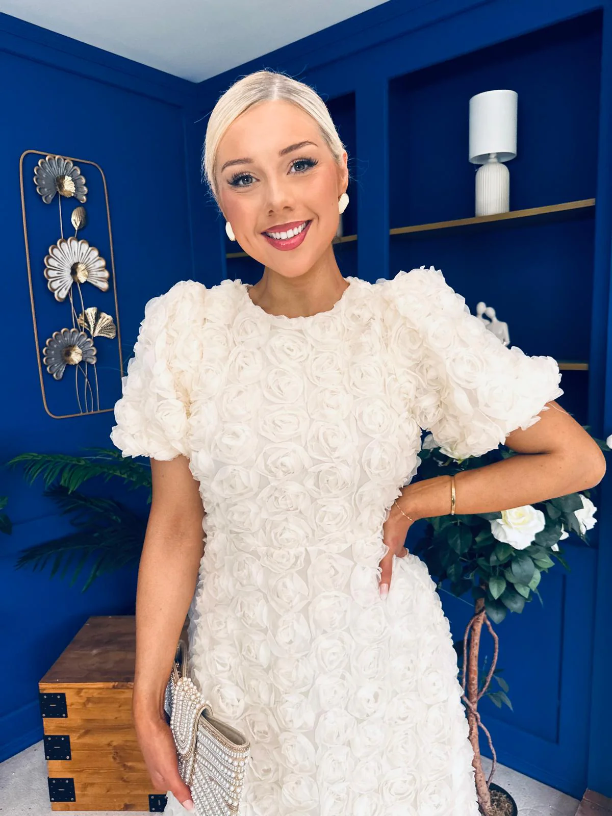 Pippa 3D Floral Occasion Dress Cream - Image 4