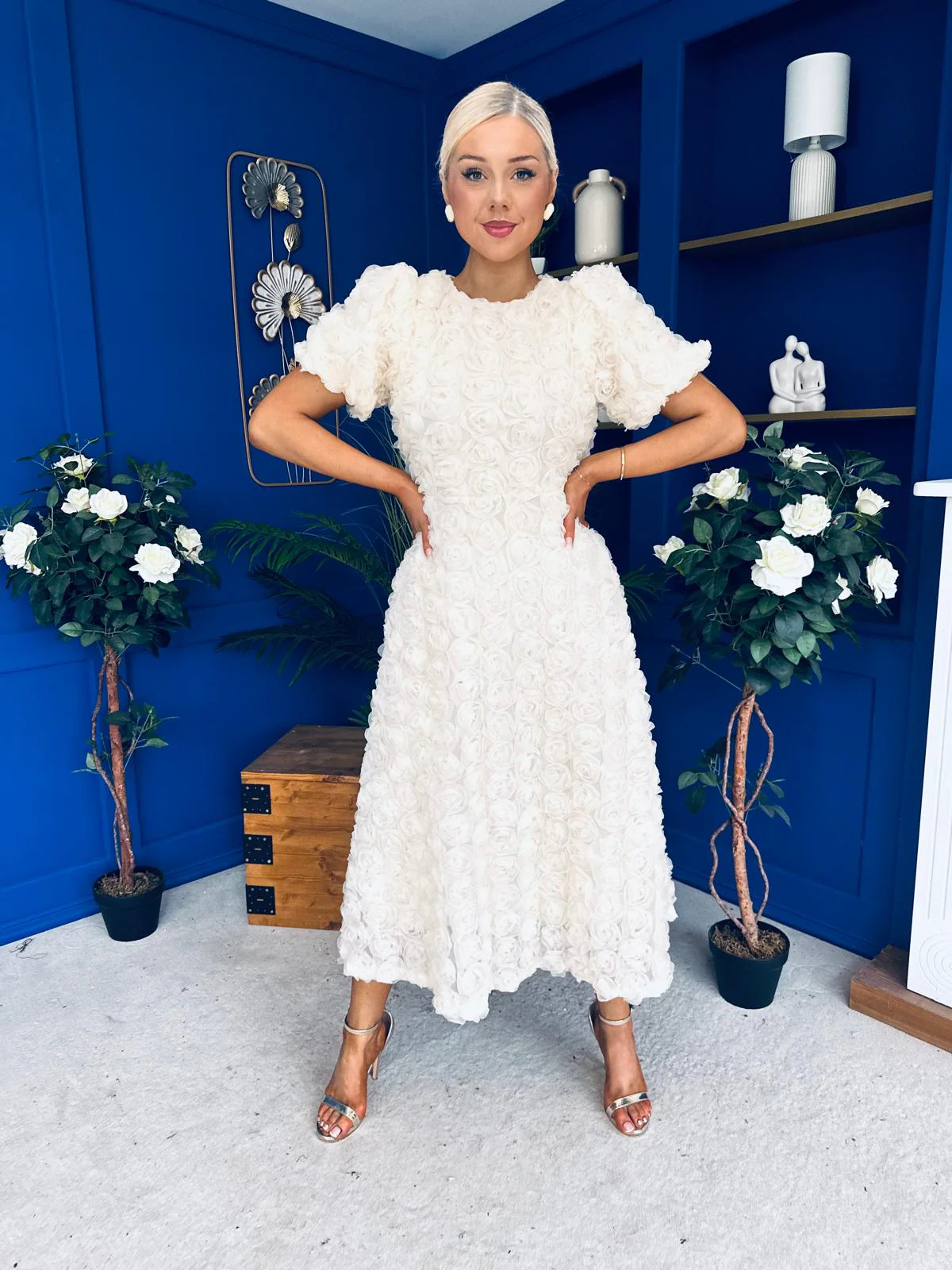 Pippa 3D Floral Occasion Dress Cream - Image 5