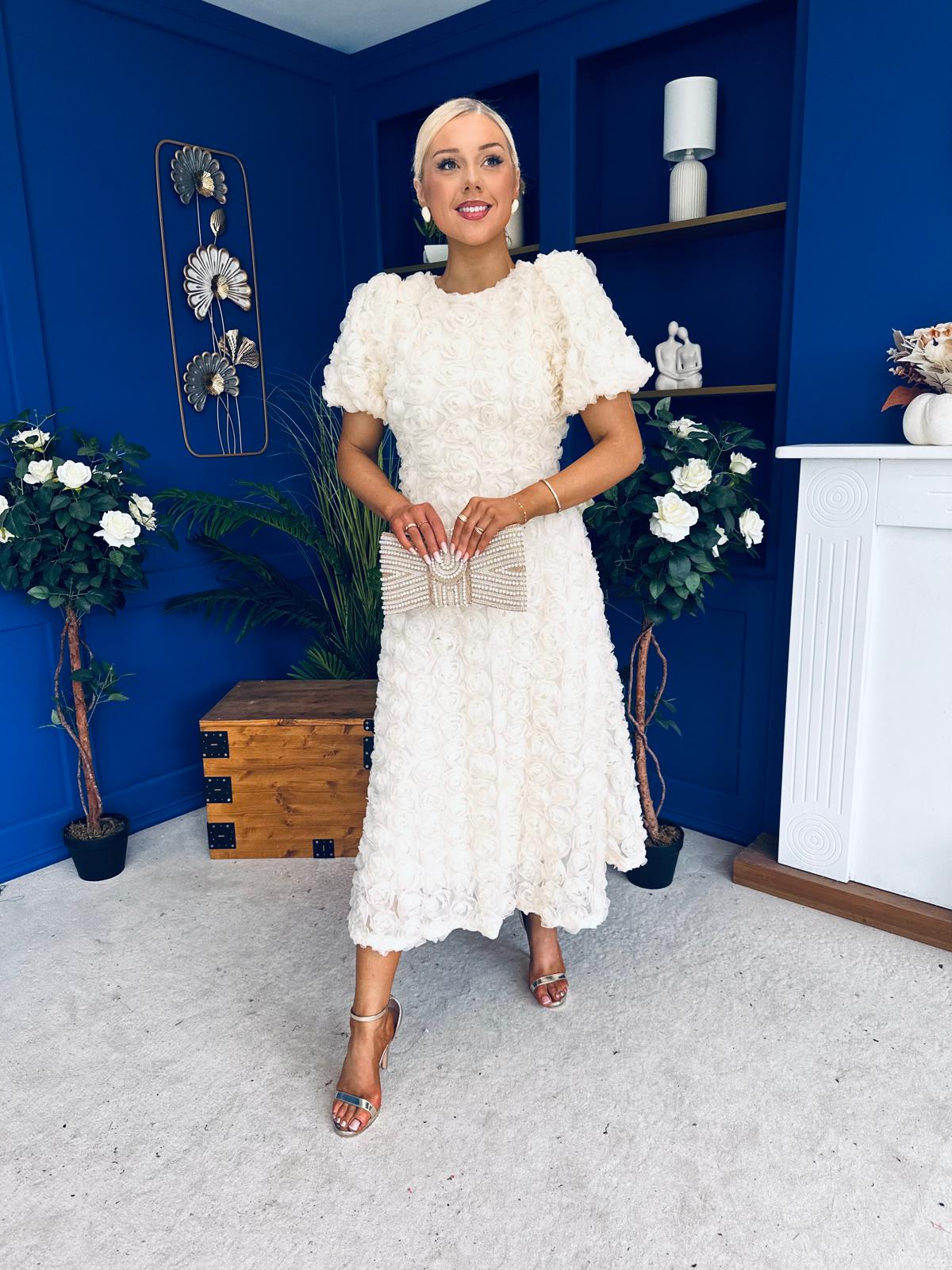 Pippa 3D Floral Occasion Dress Cream - Image 8