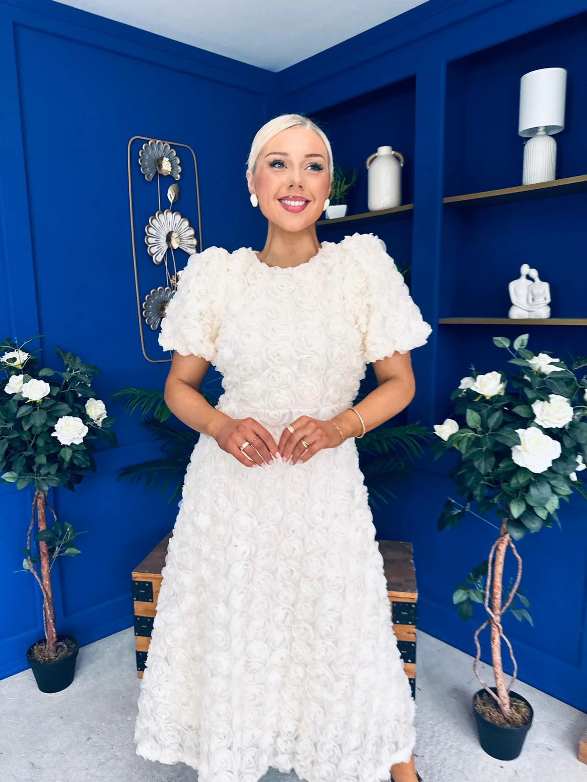 Pippa 3D Floral Occasion Dress Cream - Image 9