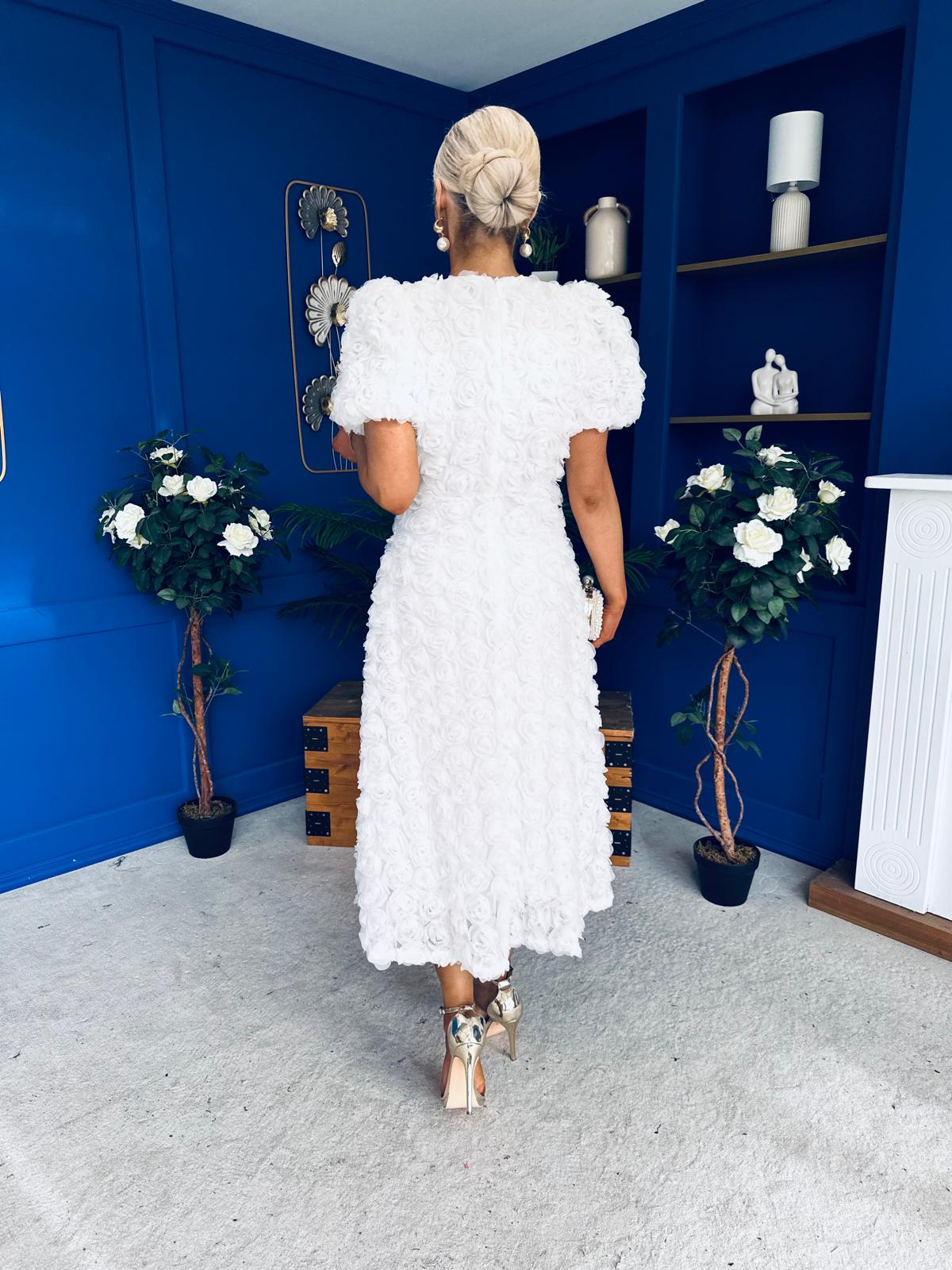 Pippa 3D Floral Occasion Dress White - Image 10