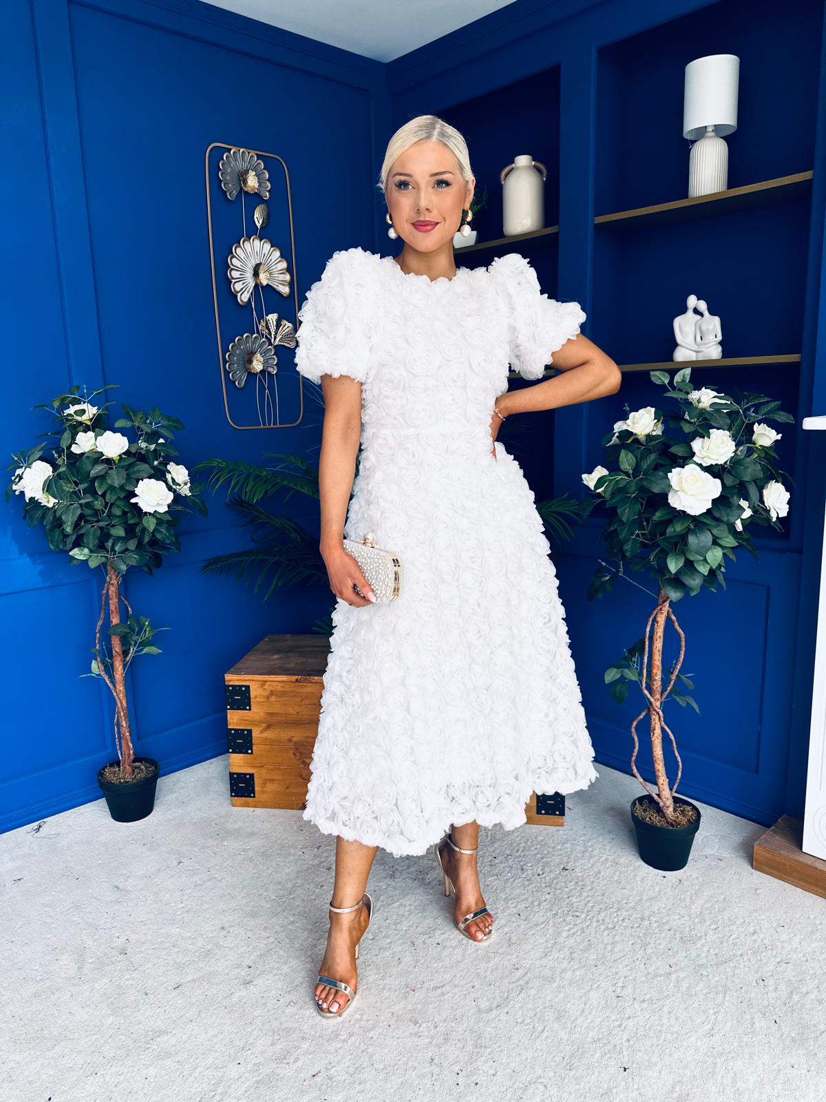 Pippa 3D Floral Occasion Dress White - Image 5