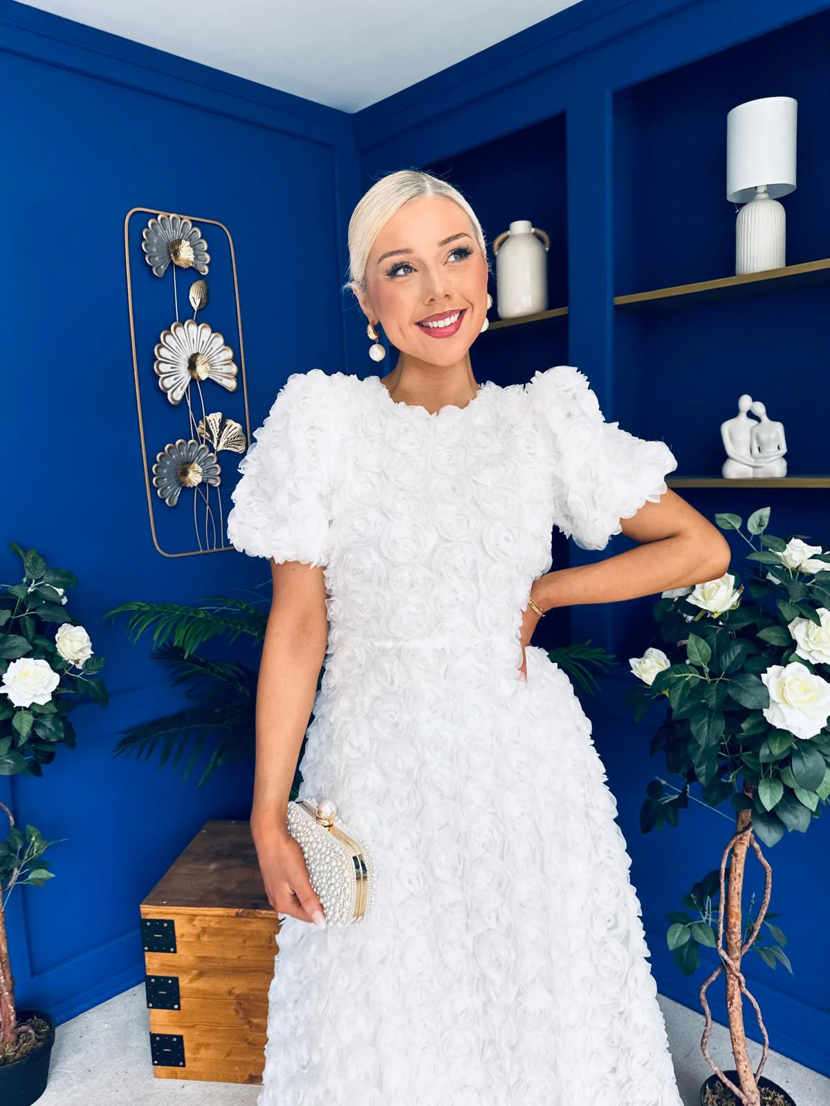 Pippa 3D Floral Occasion Dress White - Image 6