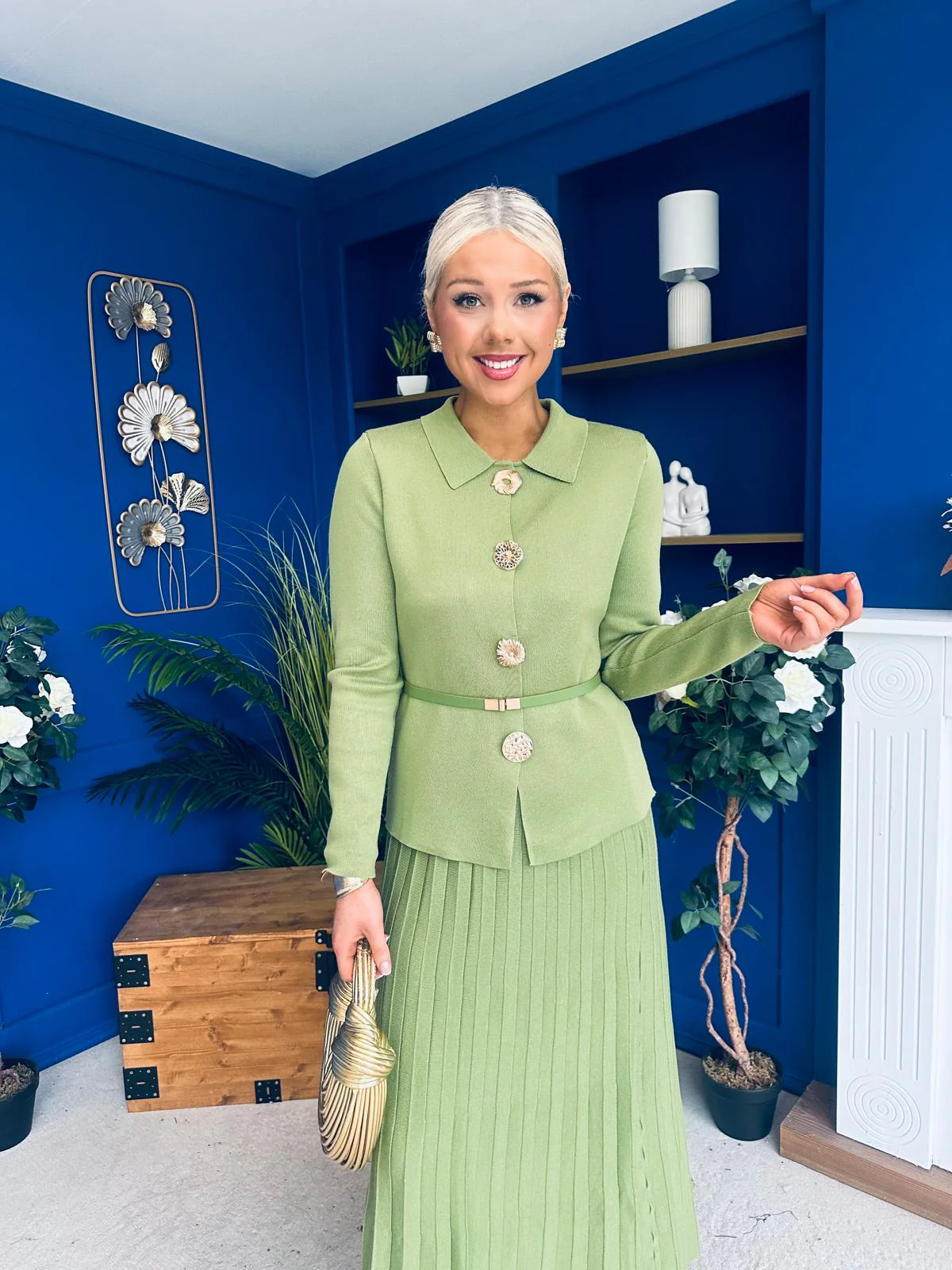 Polly Detailed Skirt & Cardi Set Soft Green - Image 6