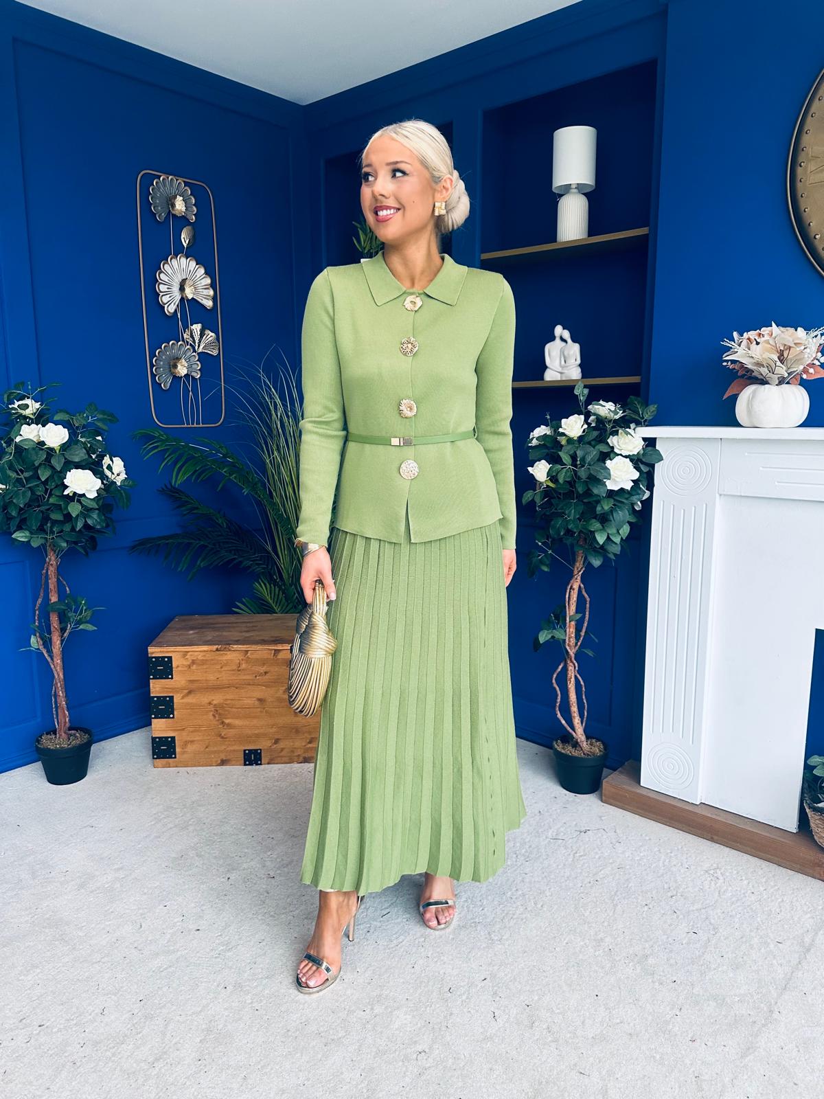 Polly Detailed Skirt & Cardi Set Soft Green - Image 7