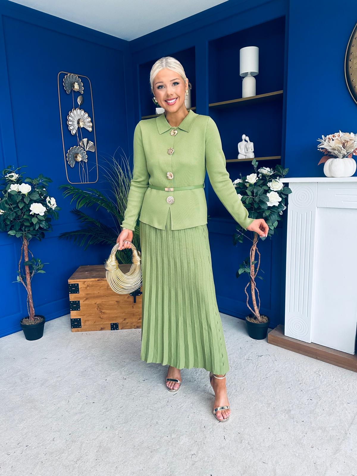 Polly Detailed Skirt & Cardi Set Soft Green - Image 9