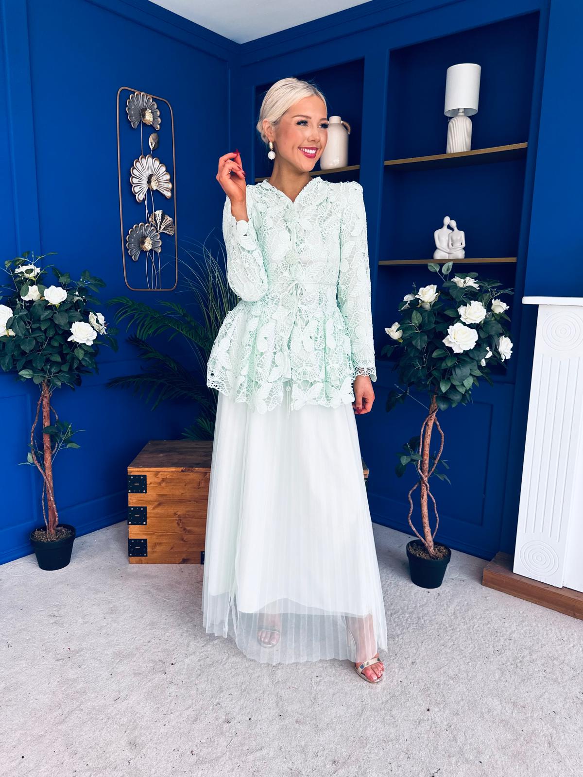 Raya Crochet Jacket & Tulle Skirt Set Mint - Image 3