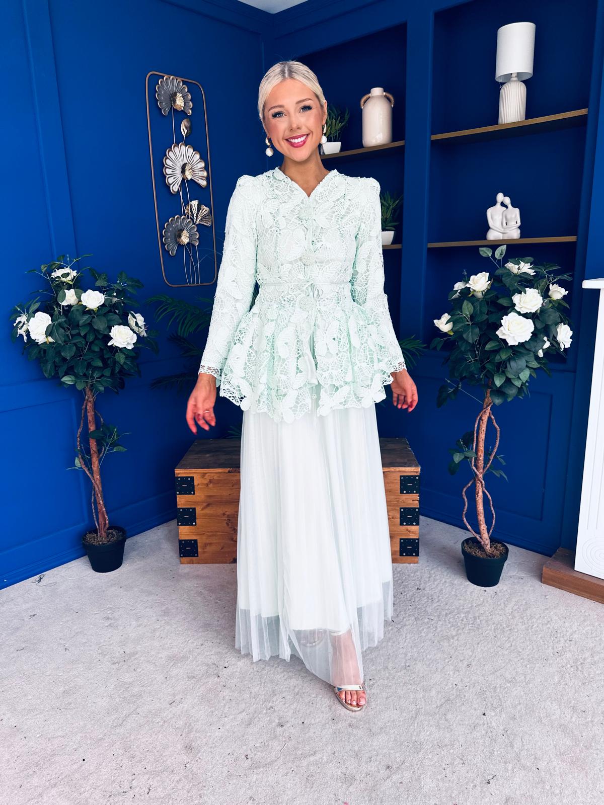 Raya Crochet Jacket & Tulle Skirt Set Mint - Image 6