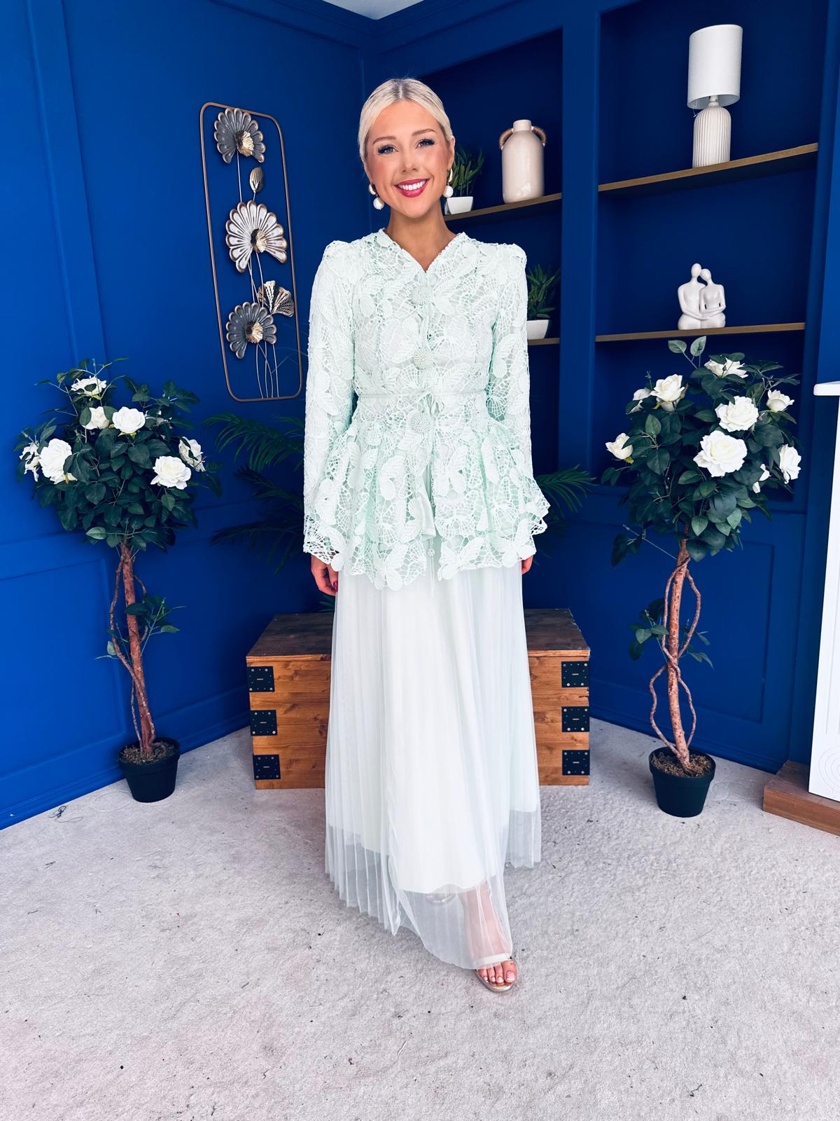 Raya Crochet Jacket & Tulle Skirt Set Mint - Image 7