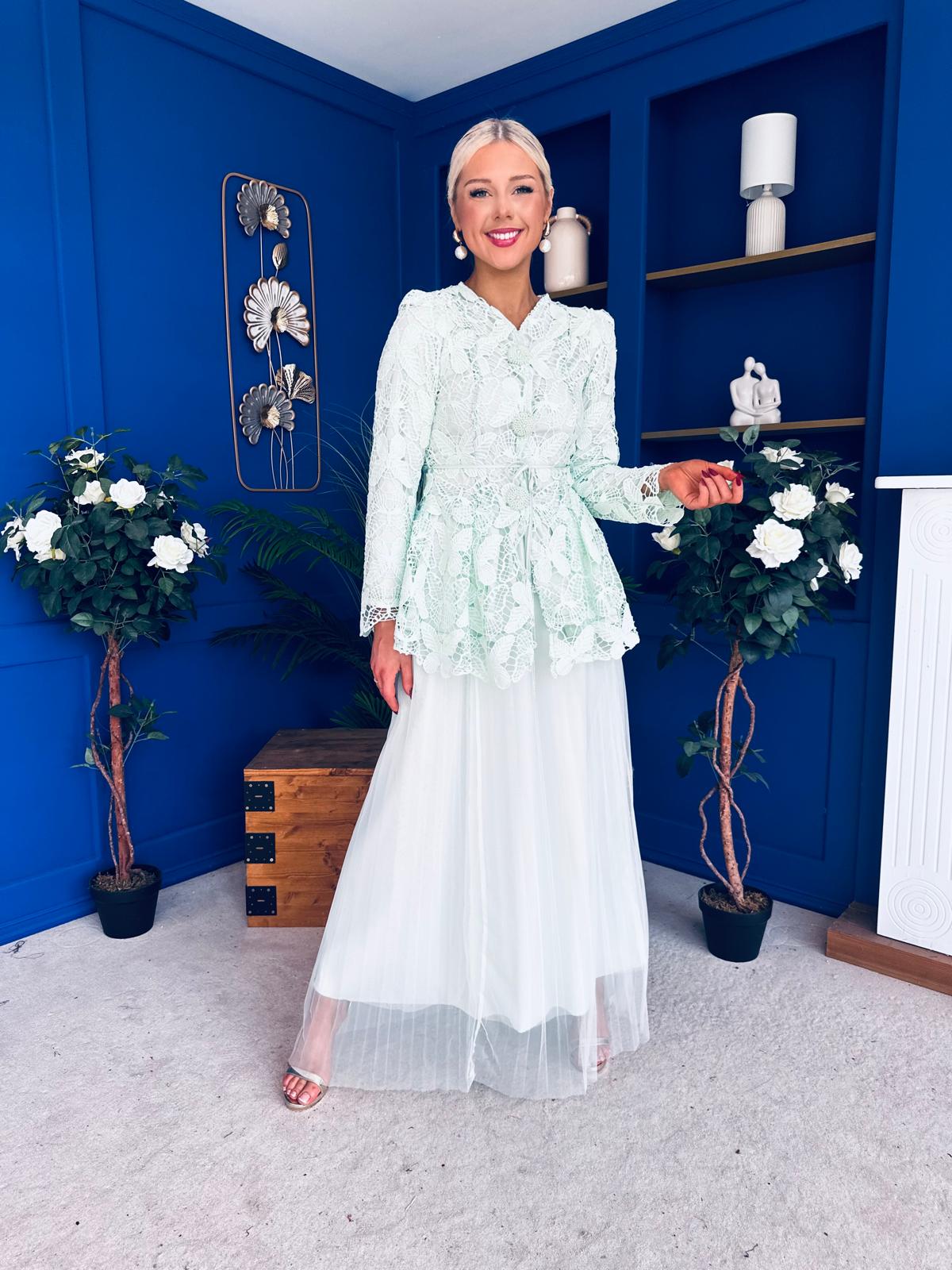 Raya Crochet Jacket & Tulle Skirt Set Mint - Image 8