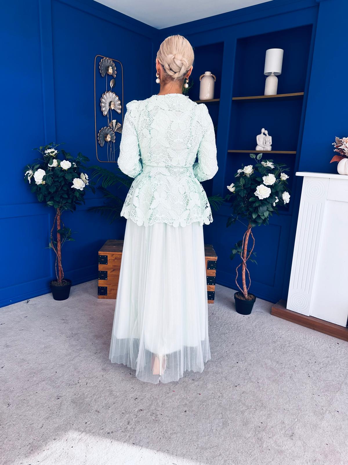 Raya Crochet Jacket & Tulle Skirt Set Mint - Image 9