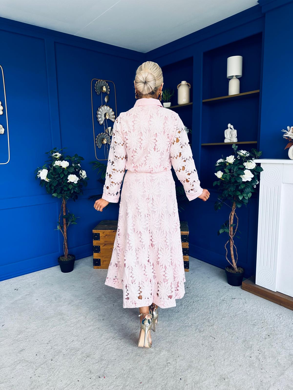 Riley Crochet Shirt & Skirt Set Pwr Pink - Image 10