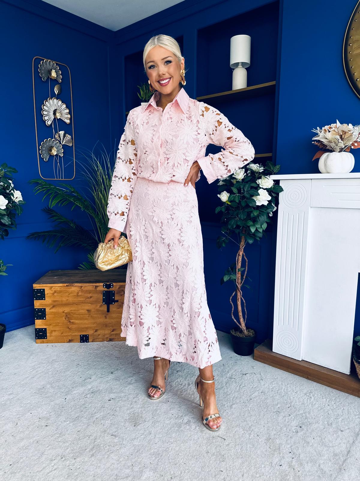 Riley Crochet Shirt & Skirt Set Pwr Pink - Image 4