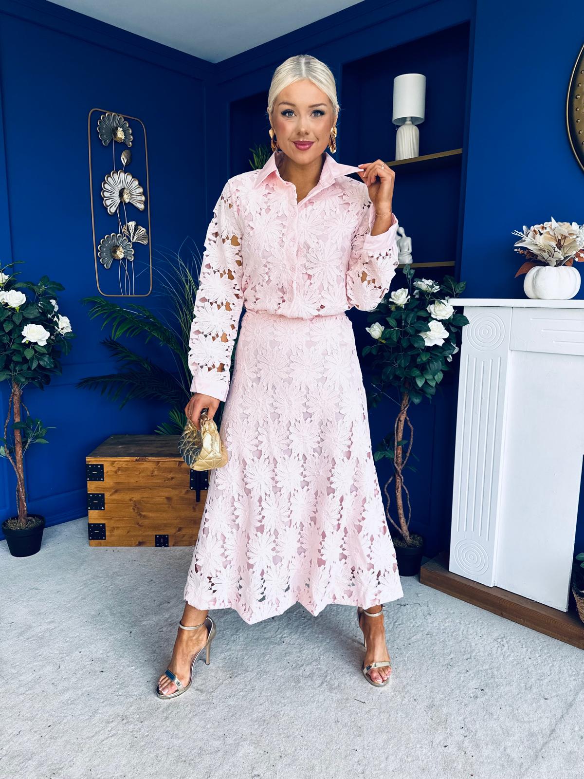 Riley Crochet Shirt & Skirt Set Pwr Pink - Image 5