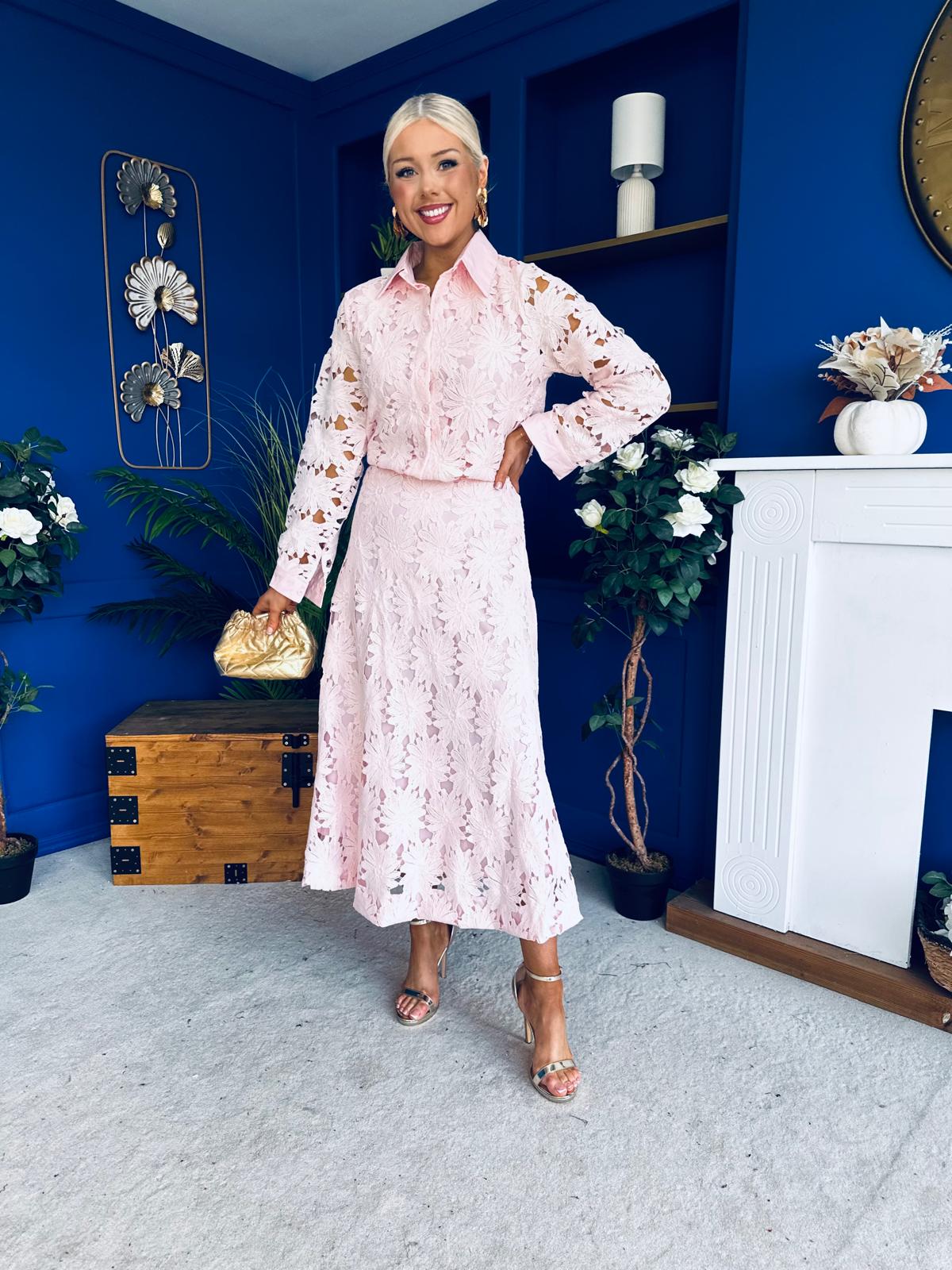 Riley Crochet Shirt & Skirt Set Pwr Pink - Image 6