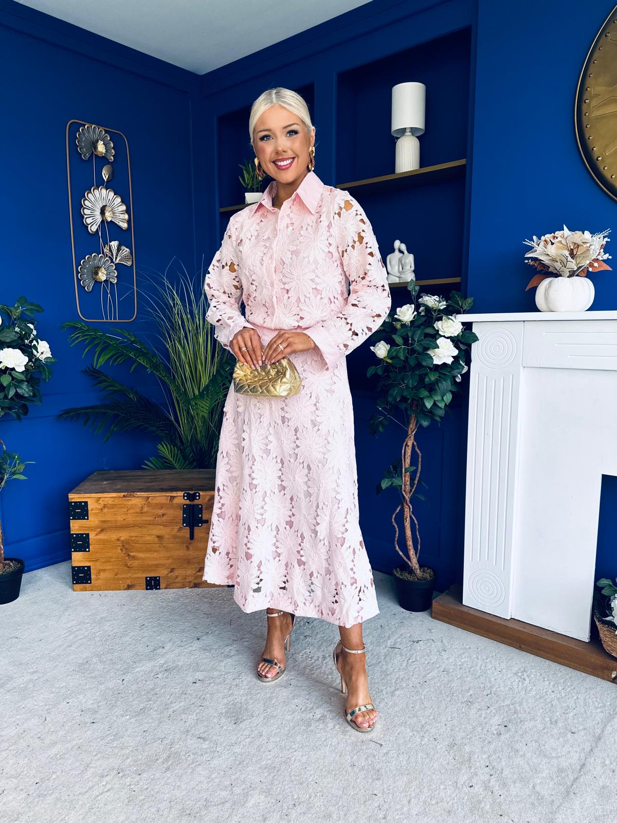 Riley Crochet Shirt & Skirt Set Pwr Pink - Image 7