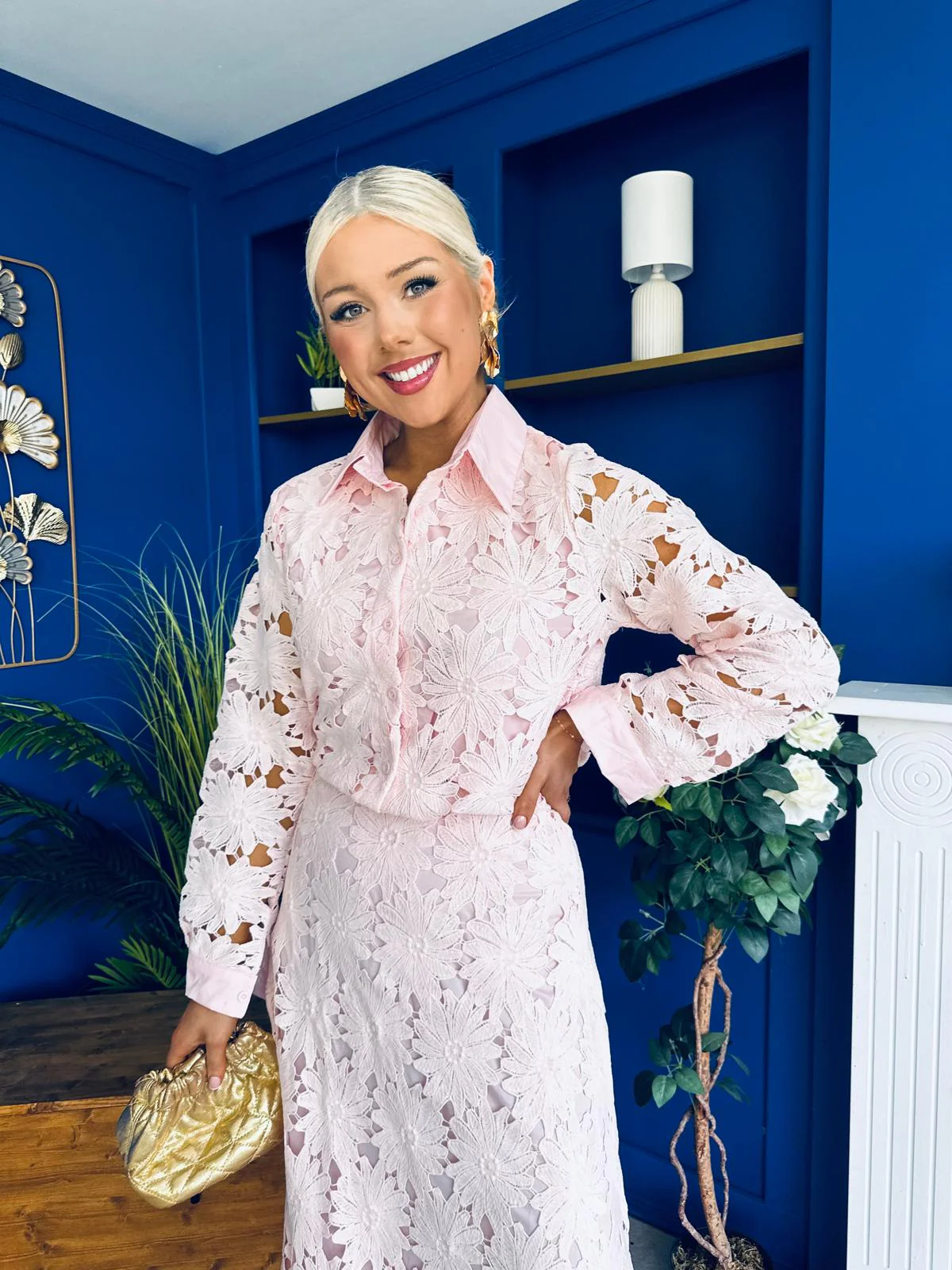 Riley Crochet Shirt & Skirt Set Pwr Pink - Image 8