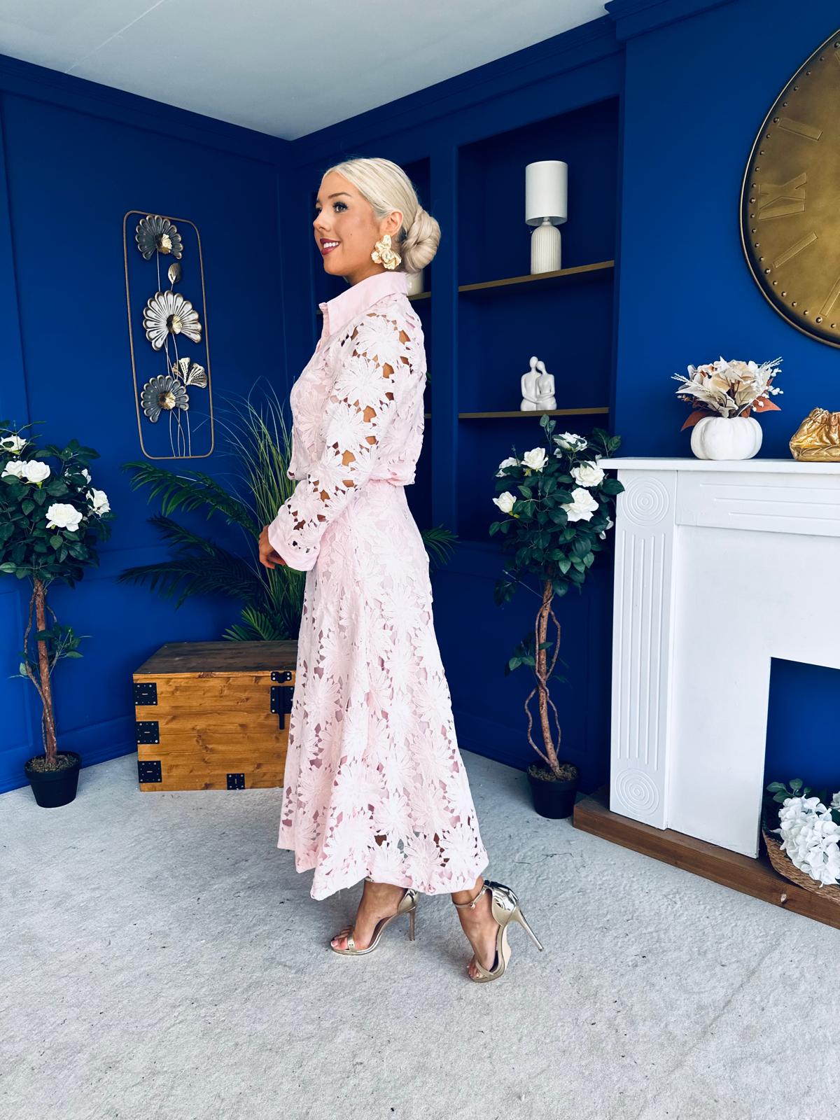 Riley Crochet Shirt & Skirt Set Pwr Pink - Image 9