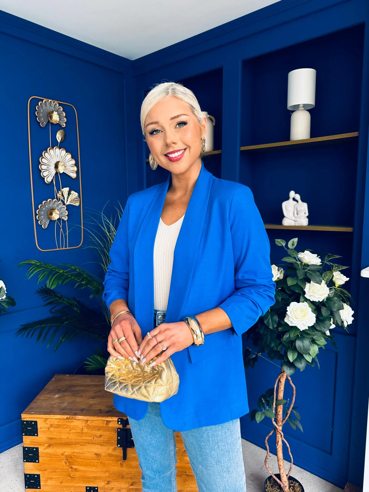 Sarah Gathered Sleeve Blazer Cobalt - Image 5