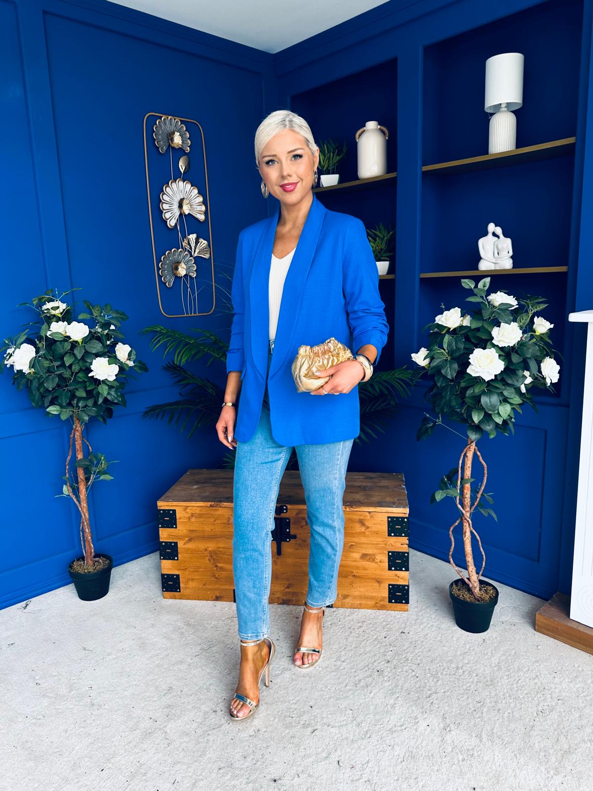 Sarah Gathered Sleeve Blazer Cobalt - Image 6