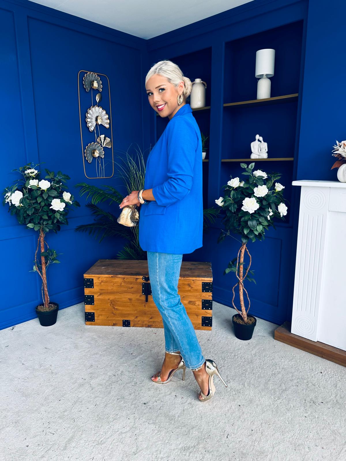 Sarah Gathered Sleeve Blazer Cobalt - Image 8