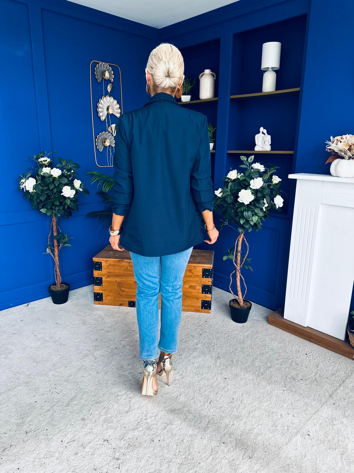 Sarah Gathered Sleeve Blazer Navy - Image 7