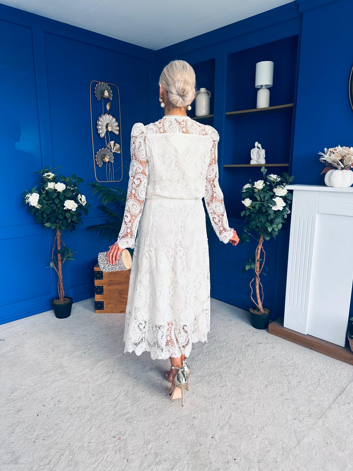 Sienna Crochet Skirt & Cardi Set Cream - Image 11