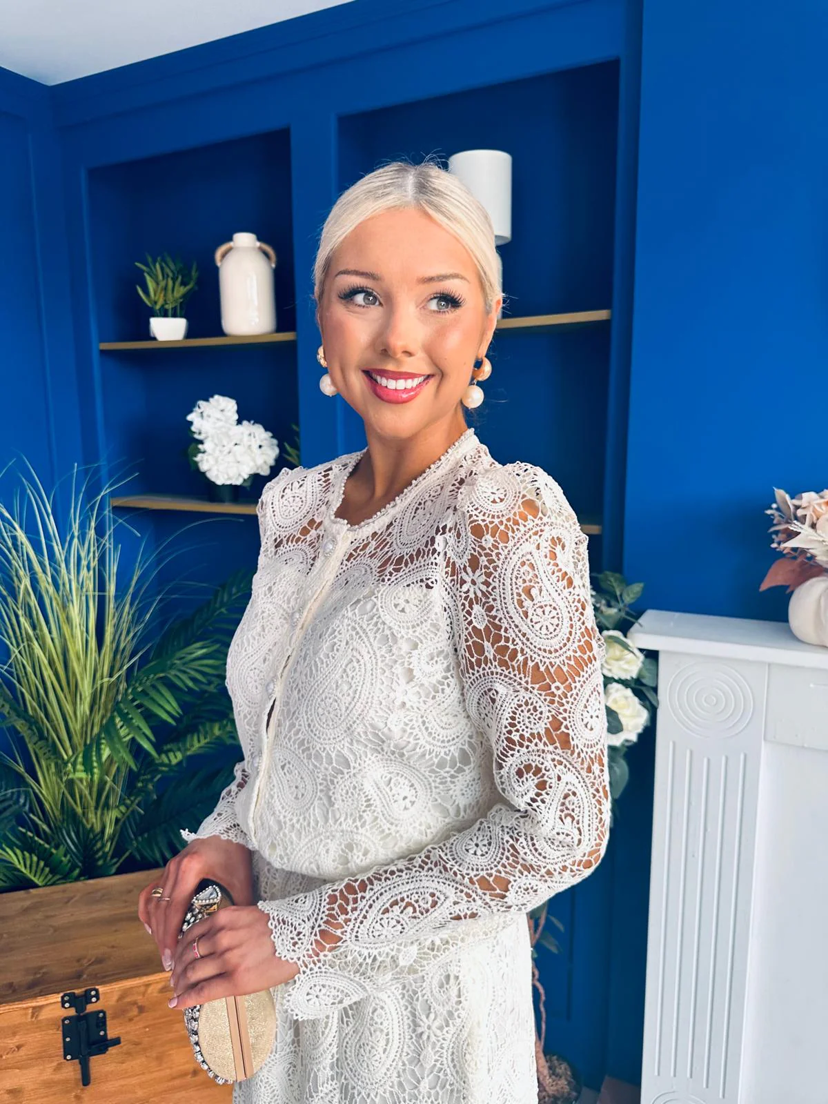 Sienna Crochet Skirt & Cardi Set Cream - Image 5