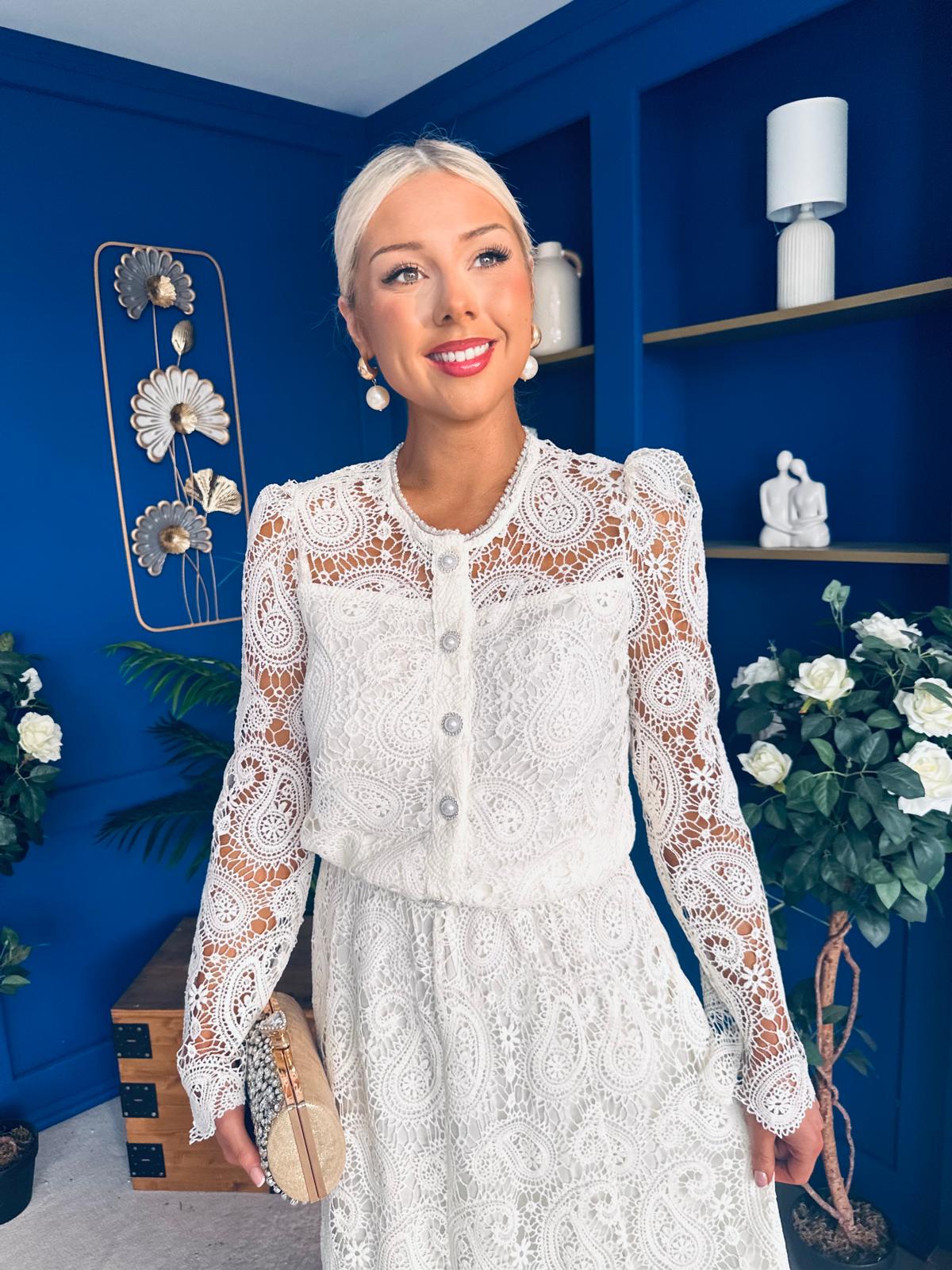 Sienna Crochet Skirt & Cardi Set Cream - Image 7