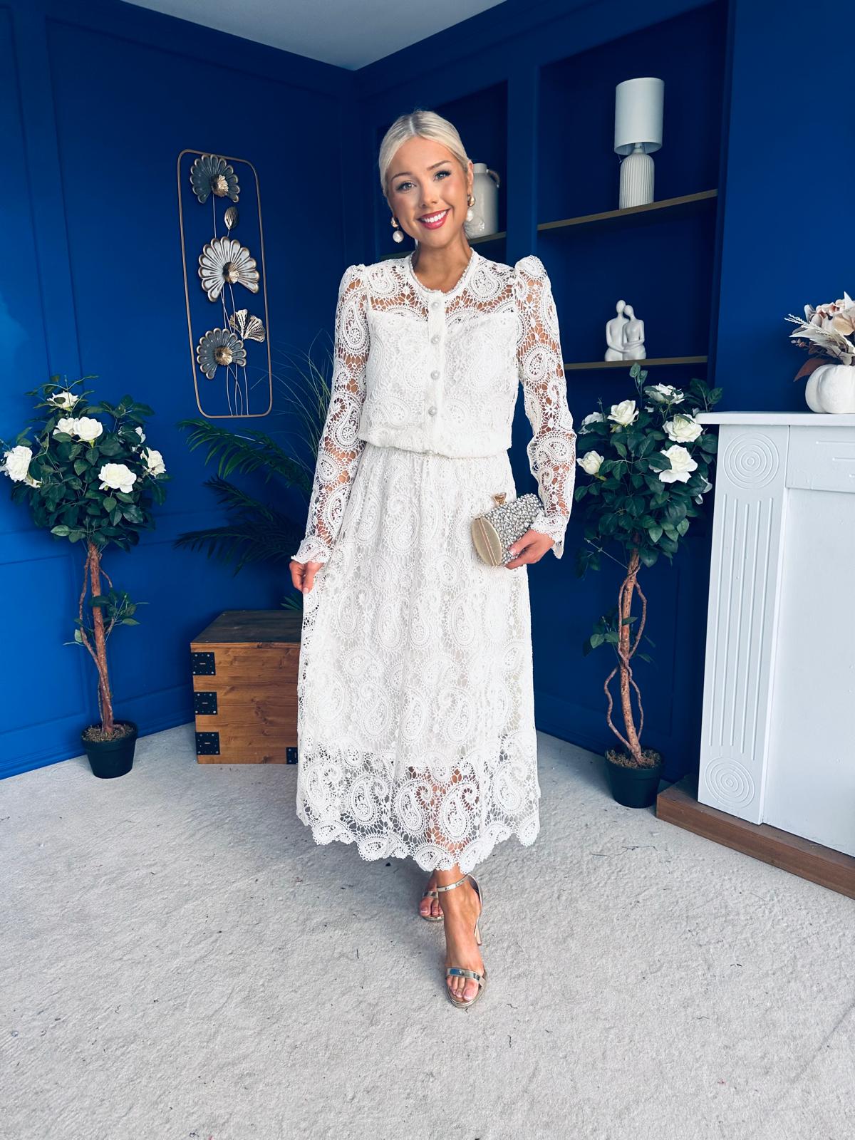 Sienna Crochet Skirt & Cardi Set Cream - Image 8