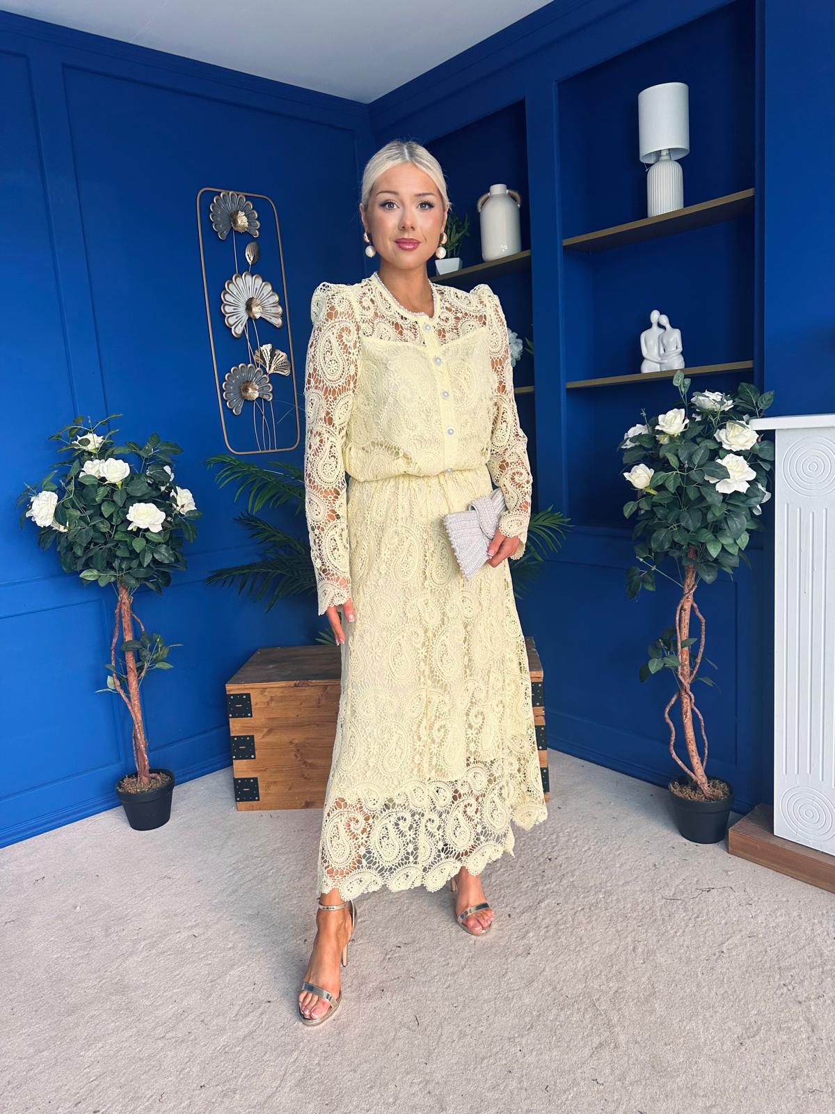 Sienna Crochet Skirt & Cardi Set Yellow - Image 3