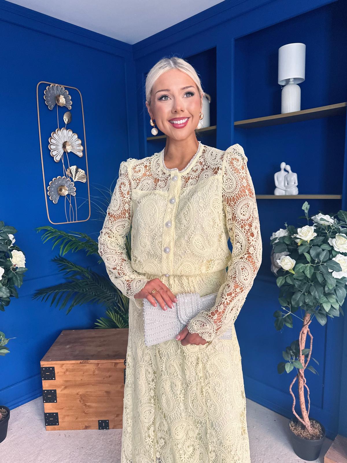 Sienna Crochet Skirt & Cardi Set Yellow - Image 4