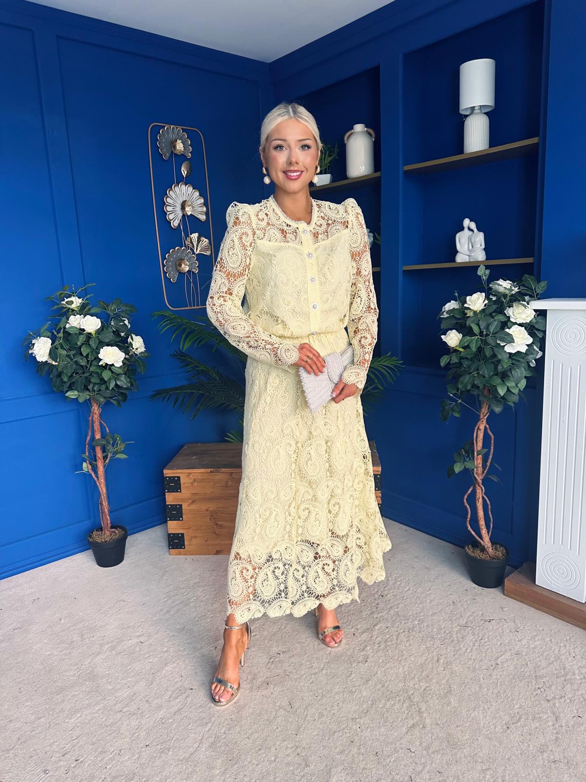 Sienna Crochet Skirt & Cardi Set Yellow - Image 5