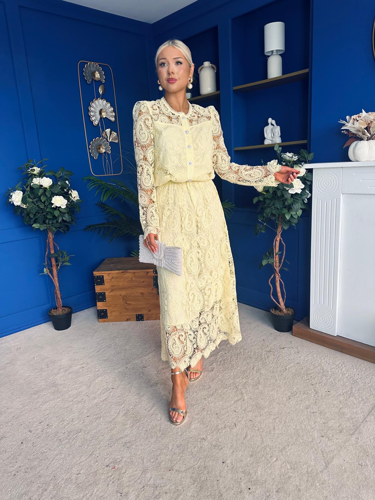 Sienna Crochet Skirt & Cardi Set Yellow - Image 6