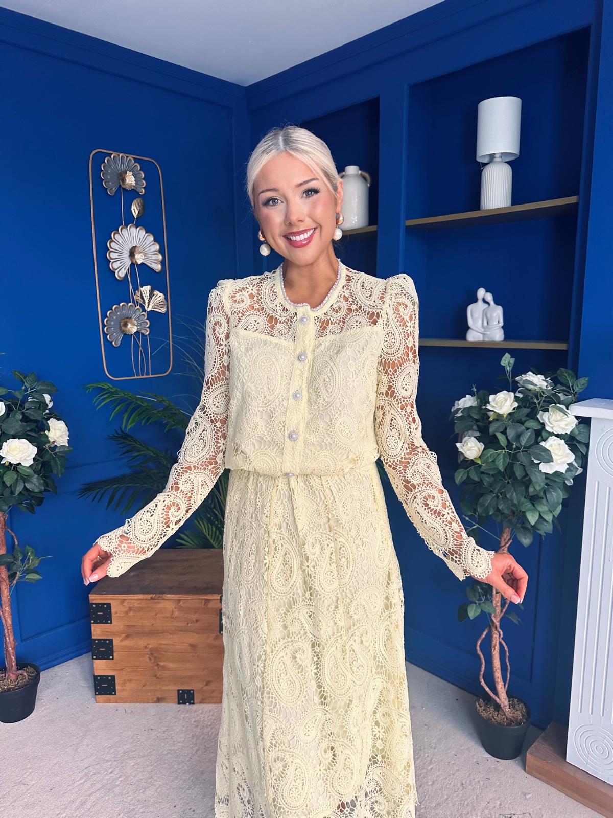 Sienna Crochet Skirt & Cardi Set Yellow - Image 7