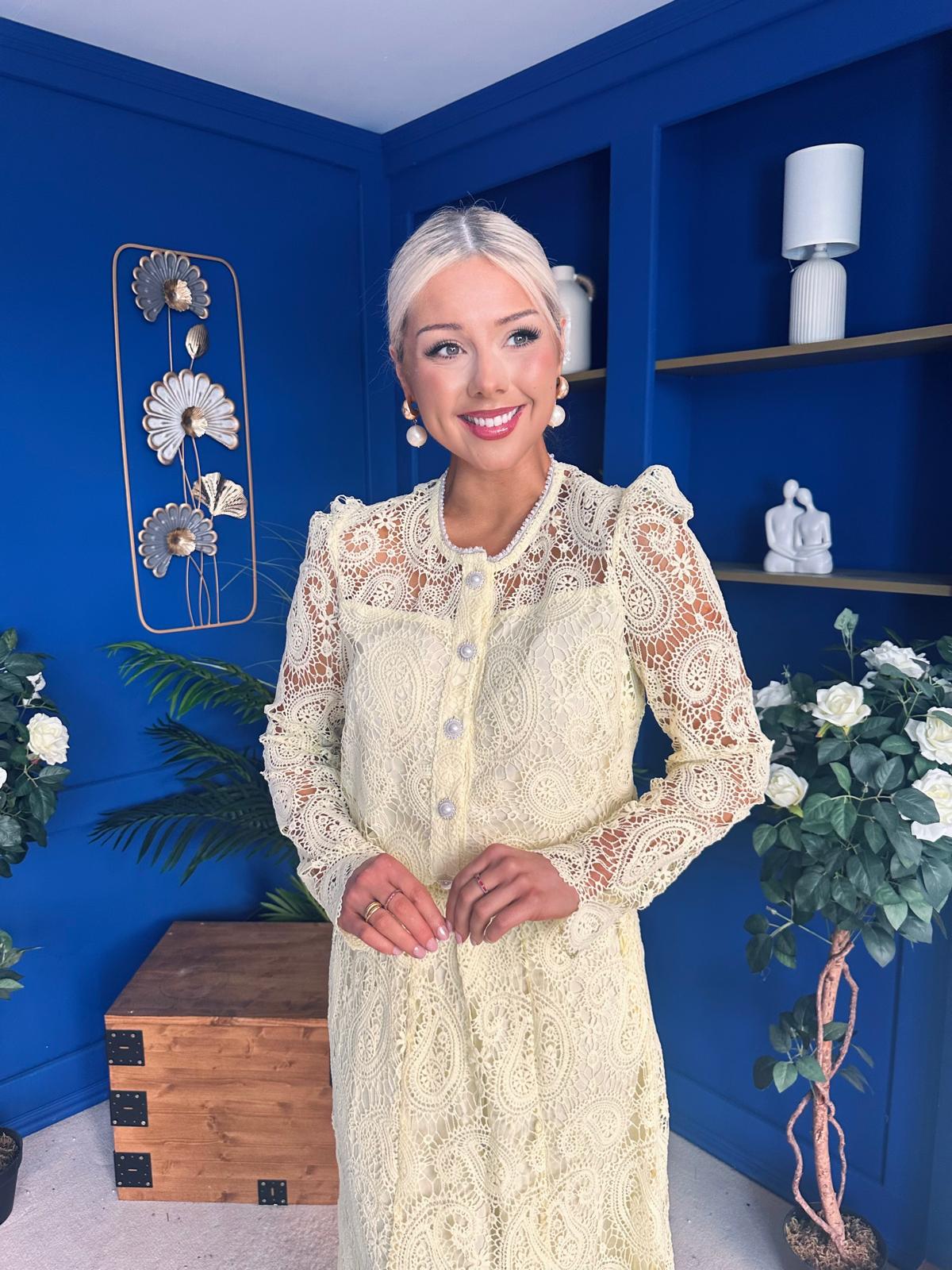 Sienna Crochet Skirt & Cardi Set Yellow - Image 8